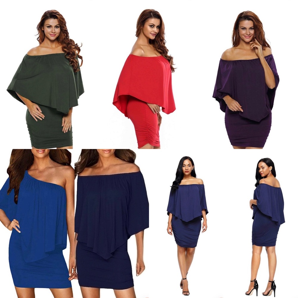 Off Shoulder Ruffles Bodycon Mini Dresses - Picture 2 of 8